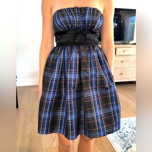 Candie’s Y2K Plaid Print Strapless Dress